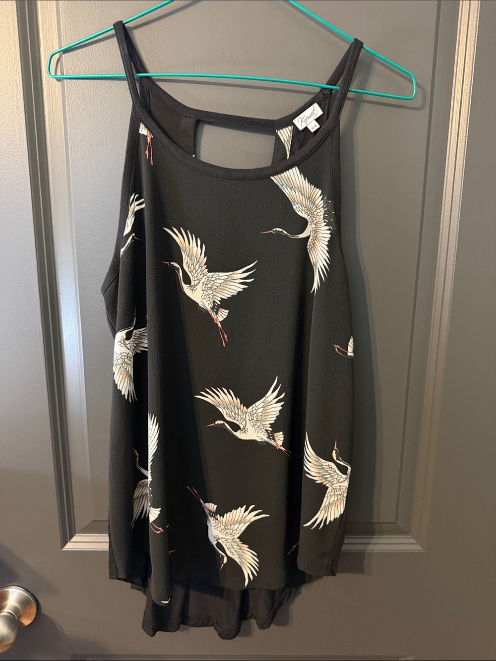 Black Crane-Print Spaghetti Strap Camisole